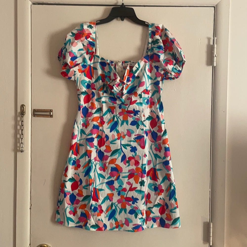 White Floral Tie Front Mini Dress